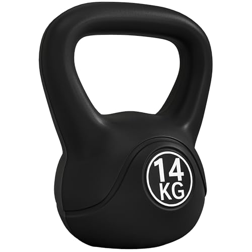 HOMCOM Kettlebell 14 kg, Hantel mit ergonomischem Griff, Kugelhantel, Krafttraining, Training, für Fitness, Gym, schwarz