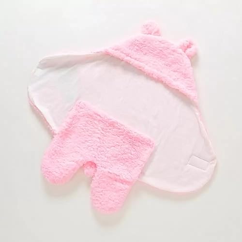 Image of Baby Bear Hooded Fleece Romper and Swaddle Wrap Set, Plush Teddy Design, Brown (2, Brown&Pink, Baby)