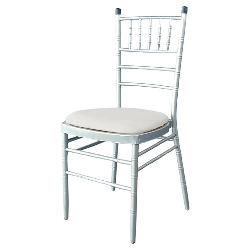 WedDecor Stretch Chair Seat Covers Spandex Dining Chair Pad Slipcovers for Chiavari, Removable Washable Elasticated Cushion Protectors Kitchen Chair Seat Pad Protector, Ivory 10pcs