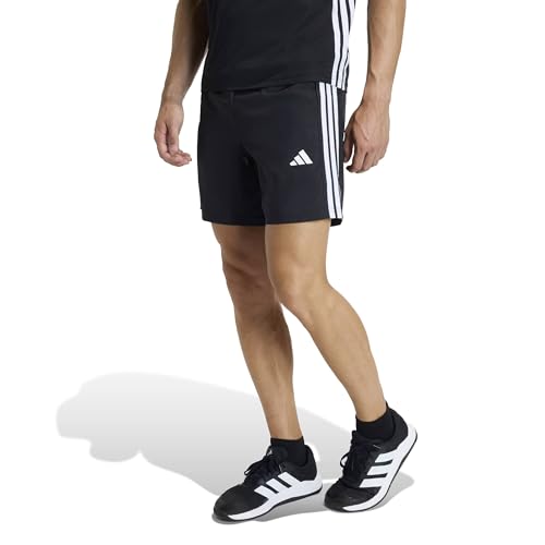 adidas Men’s Workout Essentials Base 3 Stripes Woven Short, Black/White, L 5 inch