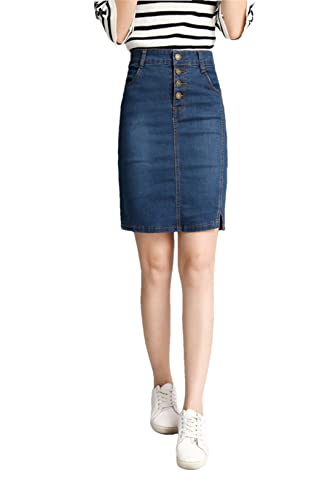 Jupe crayon d'été Adhdyuud bleu taille 52, coupe ajustée et boutonnée chic