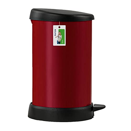 PAFEN Mülleimer 20L mit Einsatz - 310 x 490mm - Runder Treteimer Abfallbehälter mit Klappe Abfalleimer mit Inneneimer | Metallischer Farbton | Rot – Bild 4