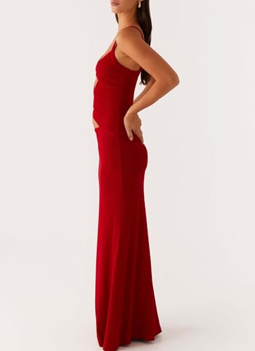 Image of Yiulangde Womens Elegant Spaghetti Strap Maxi Dress Backless Cut Out Bodycon Summer Cami Dress Sexy Formal Cocktail Dresses