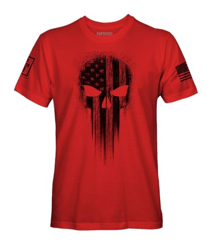 Fantastic Tees USA American Skull Patriotic Shirts for Men T-Shirt (Red, XL)