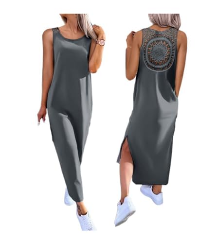 Image of Women's Summer Tank Dress Casual Sleeveless Side Split Maxi Dresses