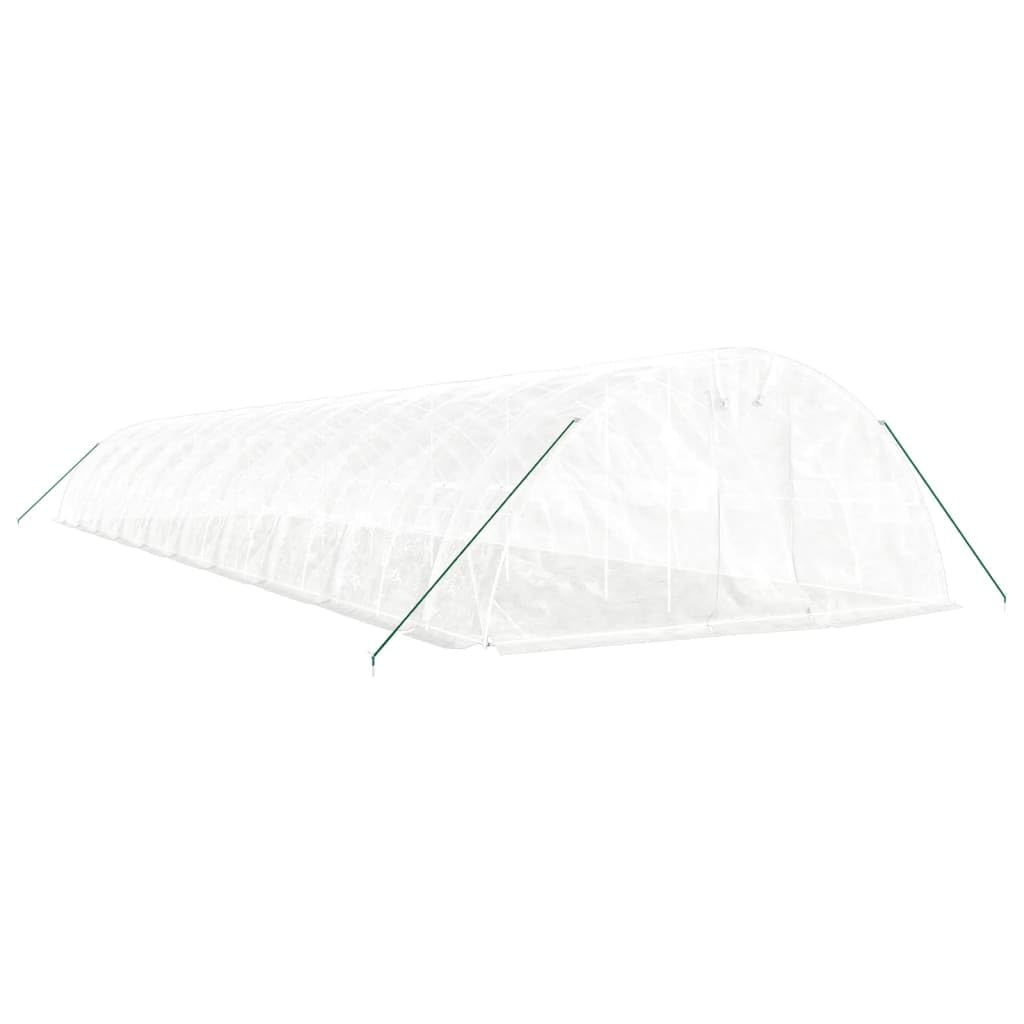 Gewächshaus mit Stahlrahmen Weiß 100 m² 20x5x2,3 m, PE-Folie 140 g/m², mit Tür, Fenstern und Reißverschlüssen, ideal für Gemüse, Tomaten, Kräuter, Pflanzenhaus für Garten und Terrasse