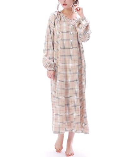 [ON NISHIKI] ワンピース レディース 長袖 綿100％ 前開き 春 秋 肌に優しい ビエラ素材 ロング丈 半開き ルームワンピース ルームウェア 部屋着