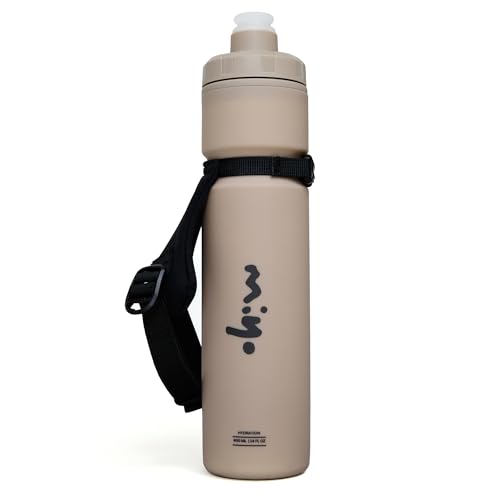 MIYO Insulated Handheld Running Water Bottle 14oz Lightweight Squeeze Bottle with Adjustable Hand Strap, Leakproof Nozzle, Hand Wash Only, BPA-Free designed for Running, Racing & Hiking (Tan)