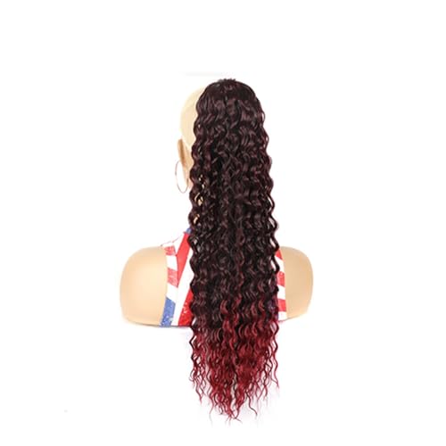 Perruque ondulée longue en fibre résistante aspect naturel rouge avec raie