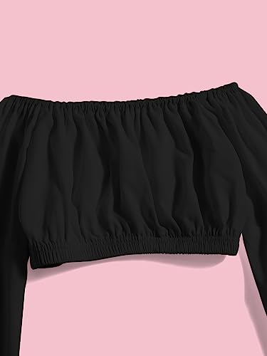 Floerns Girls Off The Shoulder Flounce Long Sleeve Ruched Blouse Crop Tops3