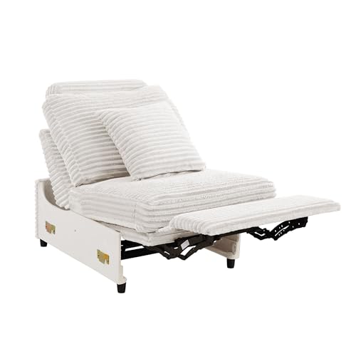 LEVNARY Modular Power Recliner Chair, Faux Rabbit Fur Upholstered Single Seat with Electric Lift Function, Compatible with Modular Sofa System (White)