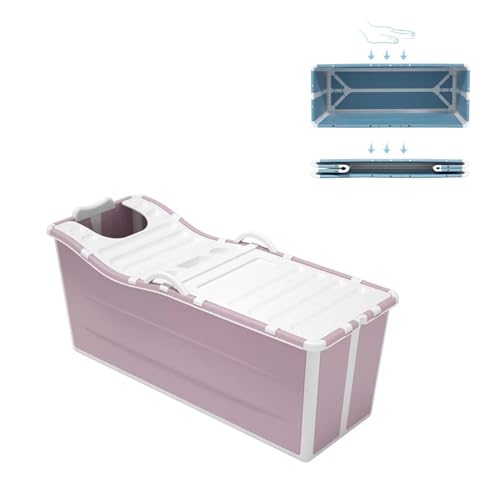 Bañera plegable portátil grande para adultos con barril grueso y sauna cálida de spa, color rosa