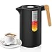 MONODEAL Thermoskanne 1Liter, Isolierkanne Stainless Steel 304, Quick-Press-Verschluss,Vakuum Kaffeekanne mit Holzgriff, Edelstahl Doppelwandig Isolierkanne (Schwarz)