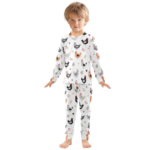 Pajama Sets Long Sleeve Chicken Pattern with Hearts Soft Comfy Sleepwear 2 Piece PJS 3-8T2