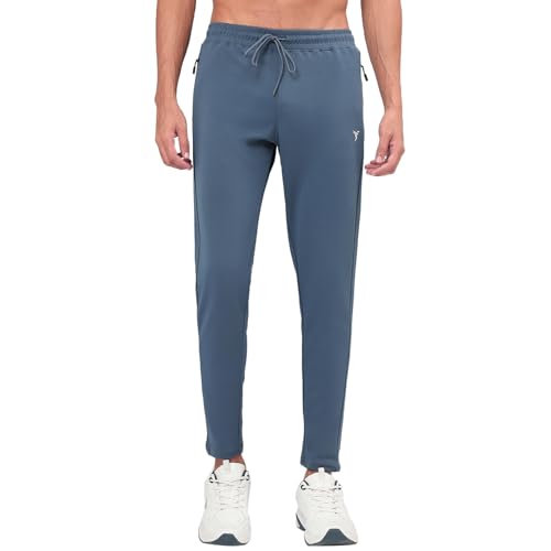 Image of TECHNOSPORT Men's Slim Fit Track Pants with Zip Pockets, ELASTO Plus Quick Dry Stretchable Lightweight Lower for Gym Running Yoga and Sports