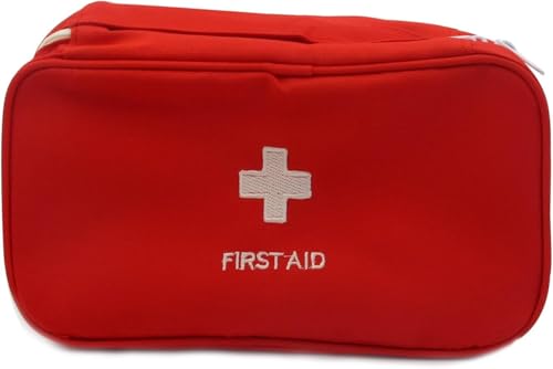 Bolsa de Primeiros Socorros P – Organizador de Remédios e Kit de Emergência | Compacta, Leve e Resistente para Viagens, Casa e Carro | Compartimentos Internos e Design Portátil (Vermelho)