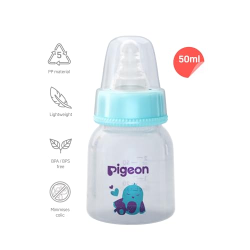 Image of Pigeon Peristaltic 50 ml Natural Feeding Bottle for New Born Babies (Blue, Birds) | BPA Free Feeding Bottle | Milk Bottle for New Born | Baby Bottles for Milk | Bottle for Baby