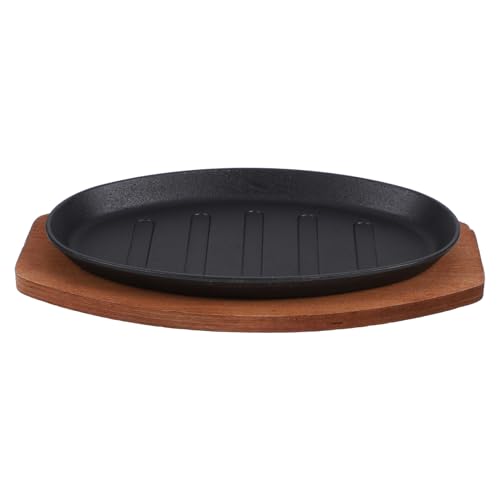 Alipis 1 Juego plancha de hierro fundido Bandeja de comida presentar parrilla servicio Lámina bandejas Sartén de grill plato de carne de hierro sartén para bistec antiadherente planchar