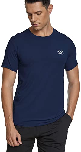 MEETWEE T-Shirt de Sport Homme, Baselayer Manches Courtes Maillot Running Tee Shirt Vetement de Fitness Gym (Bleu Marin, M) Cover