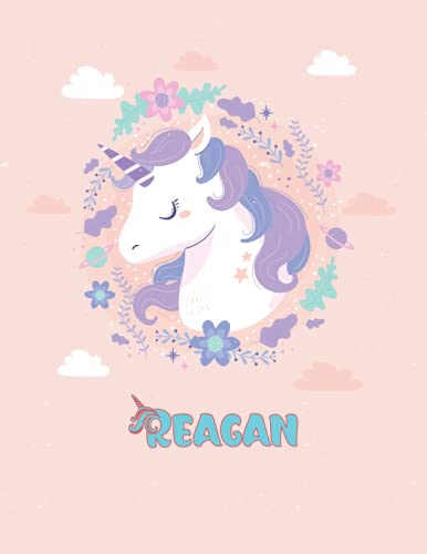Reagan: Unicorn Notebook Personal Name Wide Lined Rule Paper | Notebook Pink & Gold Stars Confetti Glitter for Writing Journal or Diary Women & girls ... Day 160 Pages Size 8.5x11inch | Matte Finish