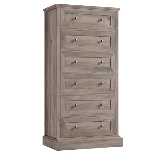 FACBOTALL 6 Drawer Dresser, 56'' Tall Dresser with Mental Double Handles, Chest of Drawers for Hallway Living Room, Wash Gray - Image 8