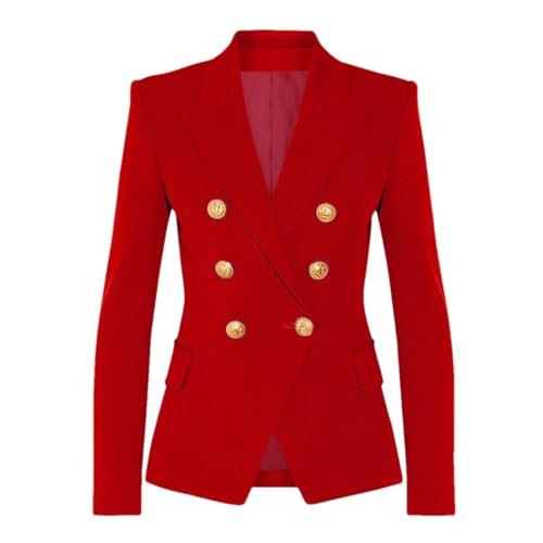 Women's Classic Solid Double Breasted Blazer Gold Button Long Sleeve Slim Fit Commuter Office Suit Coat