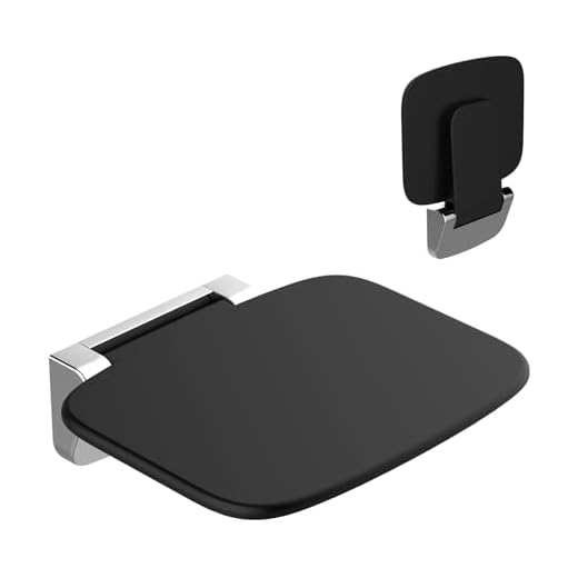 Heuffe Ultra Thin Ergonomic Folding Shower Seat Wall Mounted 160 kg Heavy Duty Non-Slip Bath Stool for Seniors and Disabled People Black