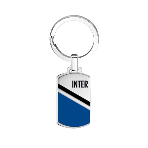 Clondo Llavero FC Inter de acero inoxidable – Producto oficial fútbol – Gadget elegante y resistente con logotipo – Idea regalo para aficionados negros y azules, Shield Keychain Inter Classic, Talla