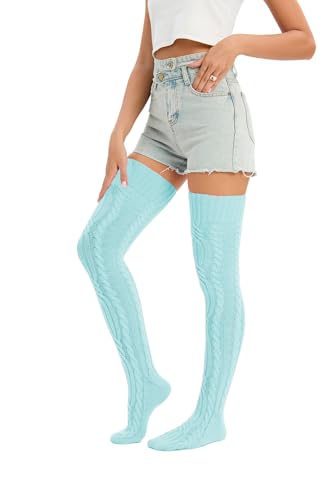 YELAIVP Women's Thigh High Socks Over Knee Cable Knit Boot Stockings Winter Long Warm Leg Warmers3