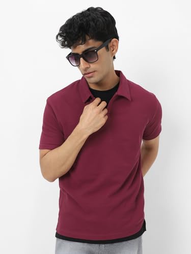Image of Urbano Fashion Men's Textured Regular Fit Half Sleeve Cotton Polo T-Shirt