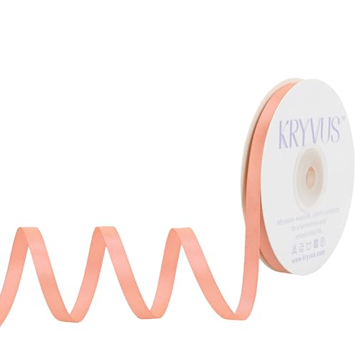 Kryvus Peach Satin Ribbon, Double Faced 1/4 Inch X 25 Yards Peach Ribbon, Premium Satin Ribbon for Gift Wrapping, Crafts, Hair Bow Making, Sewing, Flower Bouquet, Wedding Party Decor