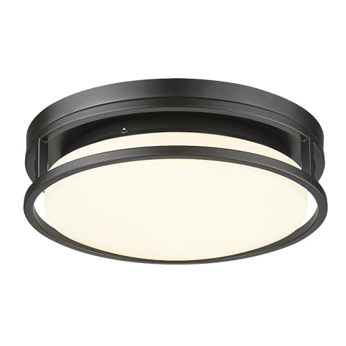 Modern LED flush mount ceiling light with a sleek black frame and white diffuser, ideal for smart lighting upgrades in home environments, enhancing comfort and energy efficiency.