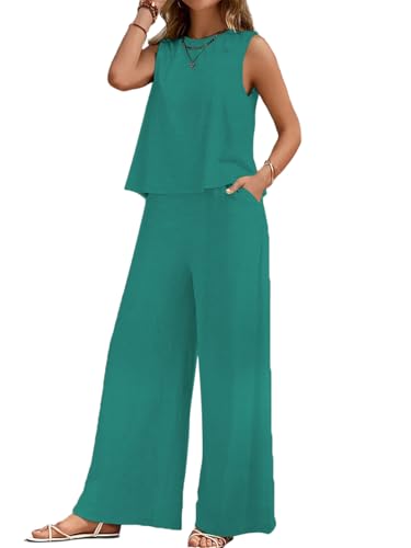 Image of ALL YOURS Women's 2 Piece Outfit Loose Tank Top and Wide Leg Pants Sets|co-ord set for women cord set for women lounge wear set for women coords set for women wear