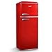 MaxxHome Réfrigérateur rétro - Congélateur - Tiroir à légumes - 4 étagères en verre - 215 l - Rouge
