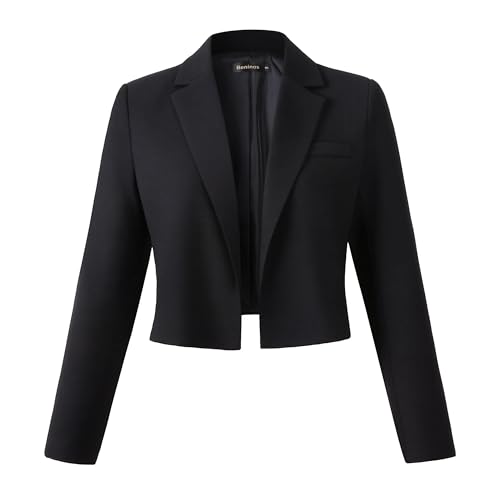Beninos Womens Long Sleeve Open Front Cropped Blazer Jacket (806 Black, S)