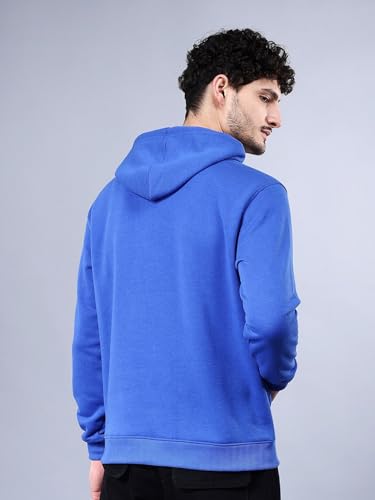 Image of The Indian Garage Co Men Blue Relaxed Fit Placement Printed Overhead Hooded Sweatshirt