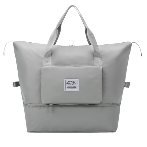 Bolsa Mala Dobrável Expansível e Impermeável Oxford – Ideal Academia e Viagem • Compartimento para Tênis/Roupas Molhadas • Alças Mão e Tiracolo Reforçadas (Cinza)