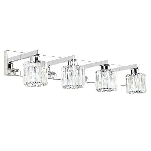 Image of Aipsun Crystal Bathroom Vanity Light Modern Vanity Lighting Fixtures Crystal Vanity Light for Bathroom 4 Lights(Not Include Bulb)