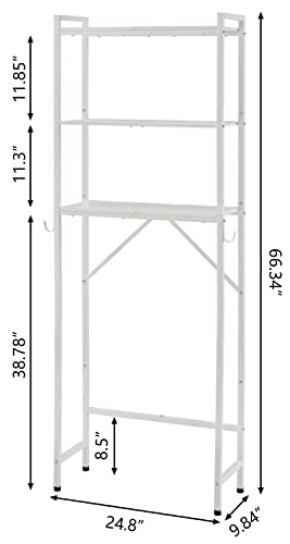 Hoctieon 3-Tier Over The Toilet Storage,Multifunctional Bathroom Organizer,Wood Bathroom Shelf, Metal Freestanding Toilet Rack With Hooks,Washroom Shelves, Space Saver, White #TOP2