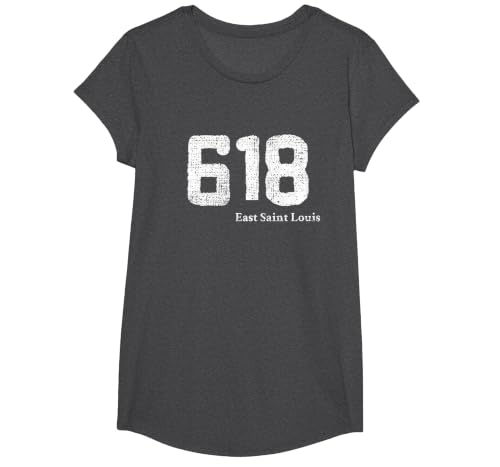 618 Area Code East Saint Louis, Illinois T-Shirt, Girls, Dark Heather Grey, Large
