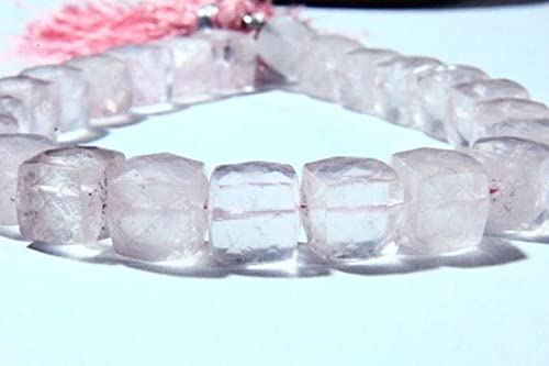 LKBEADS 8" Full Strand Natural Rose Quartz Gemstone, Faceted 3D Cube Shape, Size 9mm to 10mm, Gemstone Beads