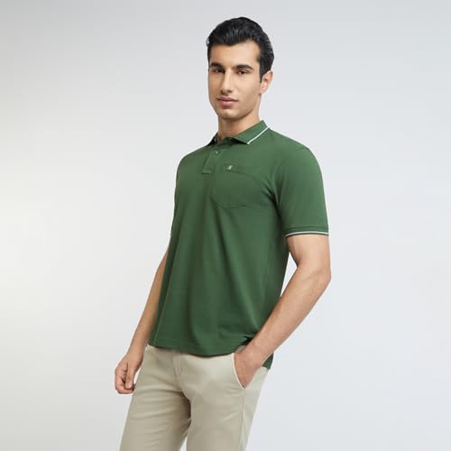 Image of Raymond Men's Modern Fit Solid Pattern Pure Cotton Half Sleeve Polo Neck Casual T-Shirt