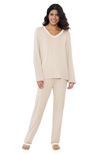 Joyaria Womens Bamboo Viscose Pajamas Set Cooling Pjs for Night Sweats Hot Flashes Sleepwear(Cream...