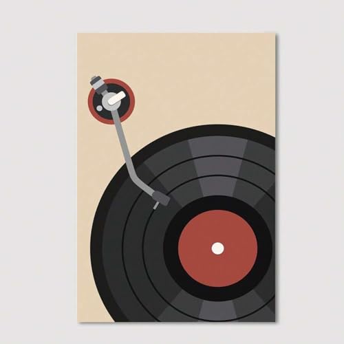 Toile tourne-disque vinyle 80x120 cm encadrée pour décoration moderne