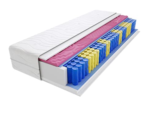 Godre Landa Molet 9-Zonen Federkernmatratze 90x210 cm, Härtegrad H3 -mittelhart, Schaumstoff - mit gestepptem Bezug - Matratze, Taschenfederkernmatratze -18 cm Höhe, Hypoallergen