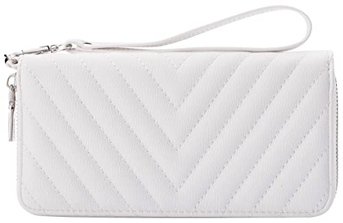 Brentano Vegan Leather Slim Single-Zipper Chevron Embroidered Wallet with Removable Wrist Strap2