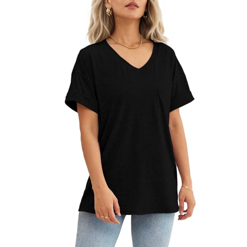 Summer Tops for Women 3 Pack Women Tops V-Neck Short-Sleeve with Pocket Comfortable and Breathable Fashion Clothes 20253