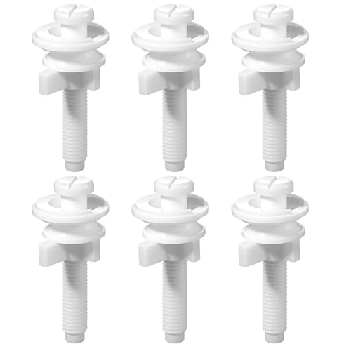YBEATY 6 PCS Toilet Seat Screws Replacement Plastic Toilet Seat Screws Replacement White Toilets Seats Hinge Bolts Screw with Nuts Durable Toilets Nuts and Washers Parts Kit for Fixing The Top Seats
