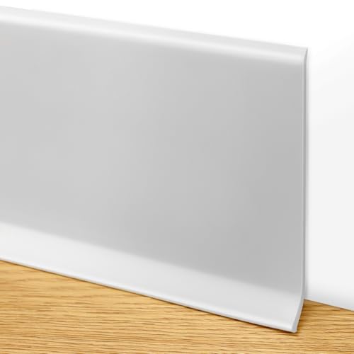 QWORK® 5m Zócalo Adhesivo Flexible - Zócalo PVC -10cm x 12mm - Estilo Minimalista - Gris