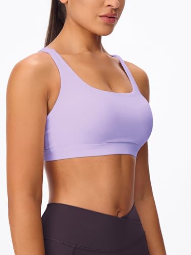 Image of Women's Strappy Sports Bras Light Compression Crop Criss Cross Back Padded Workout Yoga Bra Supportive U Neckline